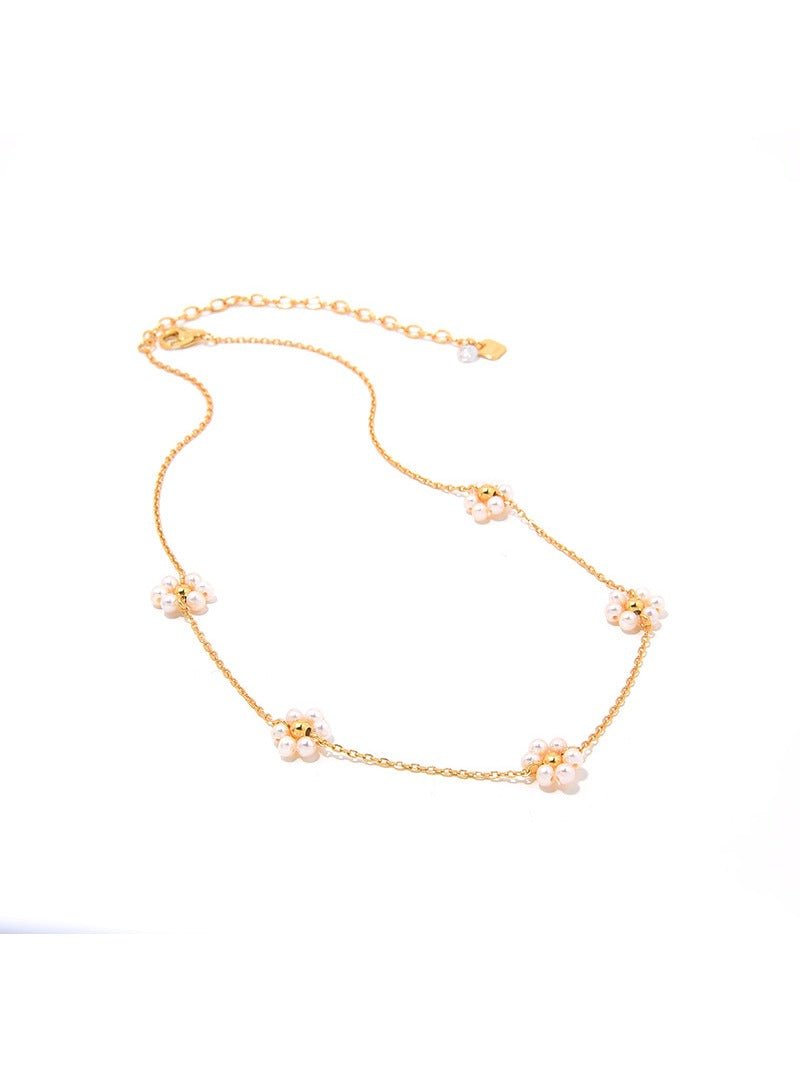 Natural Pearl Woven Floral Chain Necklace - floysun