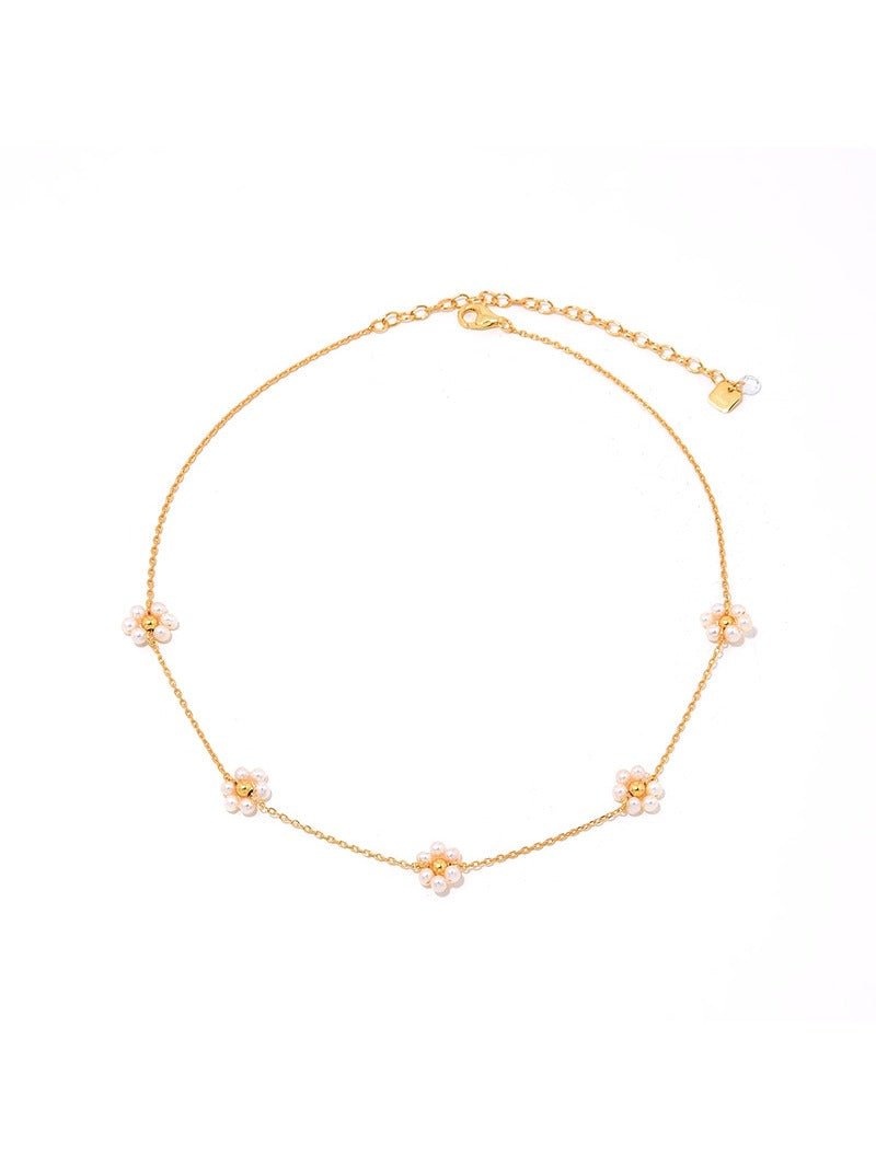 Natural Pearl Woven Floral Chain Necklace - floysun