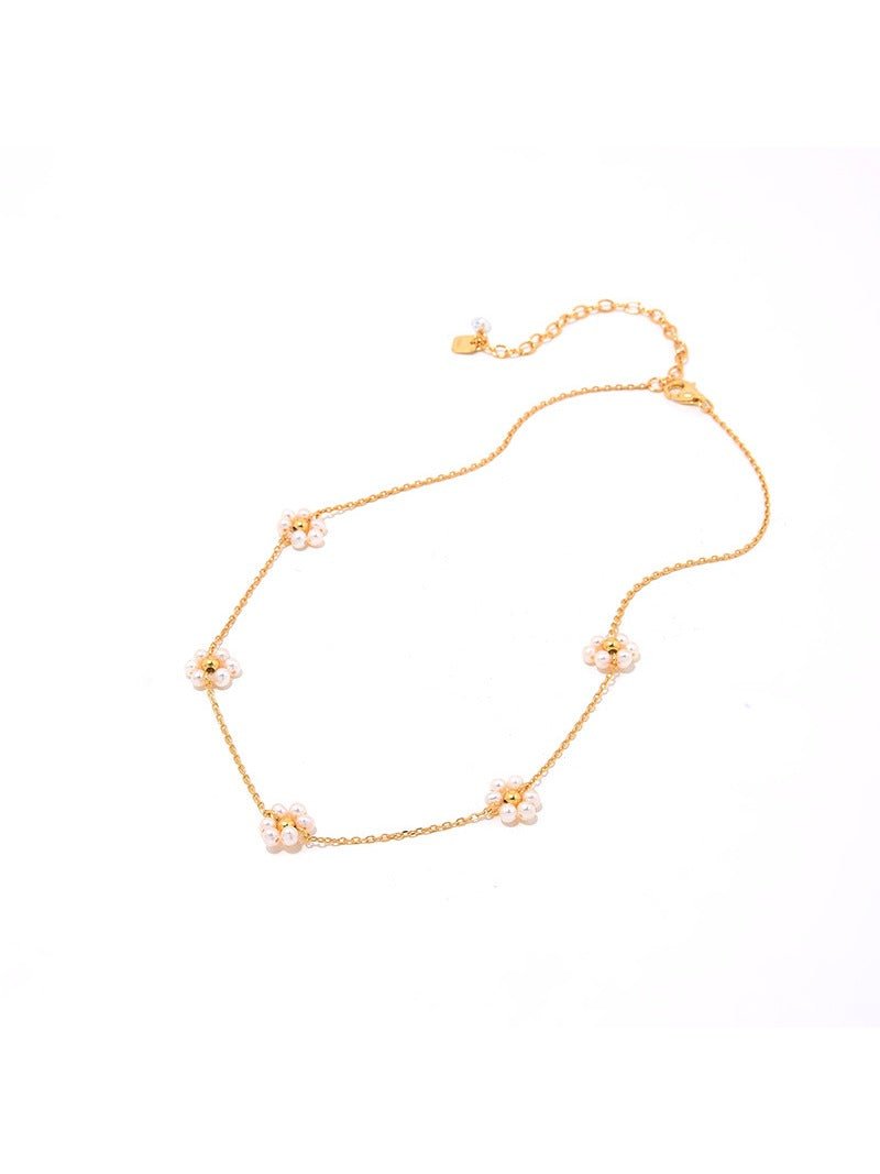 Natural Pearl Woven Floral Chain Necklace - floysun