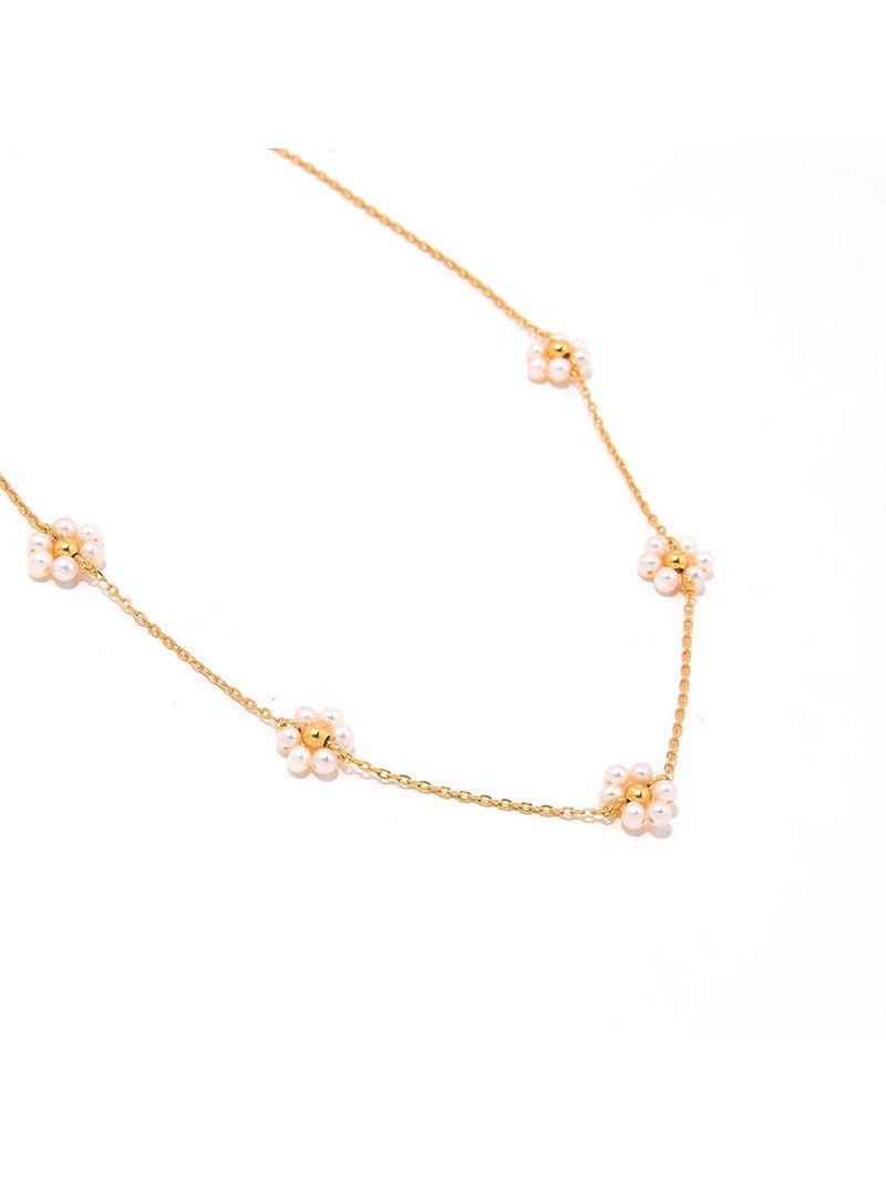 Natural Pearl Woven Floral Chain Necklace - floysun