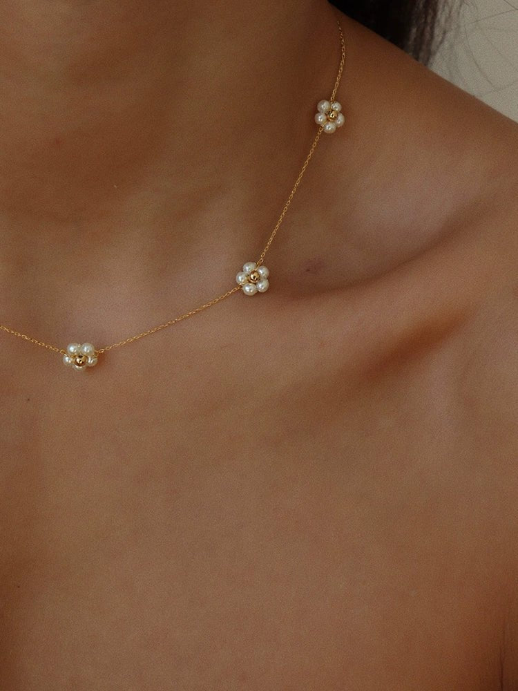 Natural Pearl Woven Floral Chain Necklace - floysun