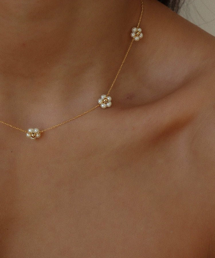 Natural Pearl Woven Floral Chain Necklace - floysun