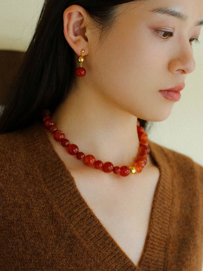 Natural Red Onyx Beaded Necklace - floysun