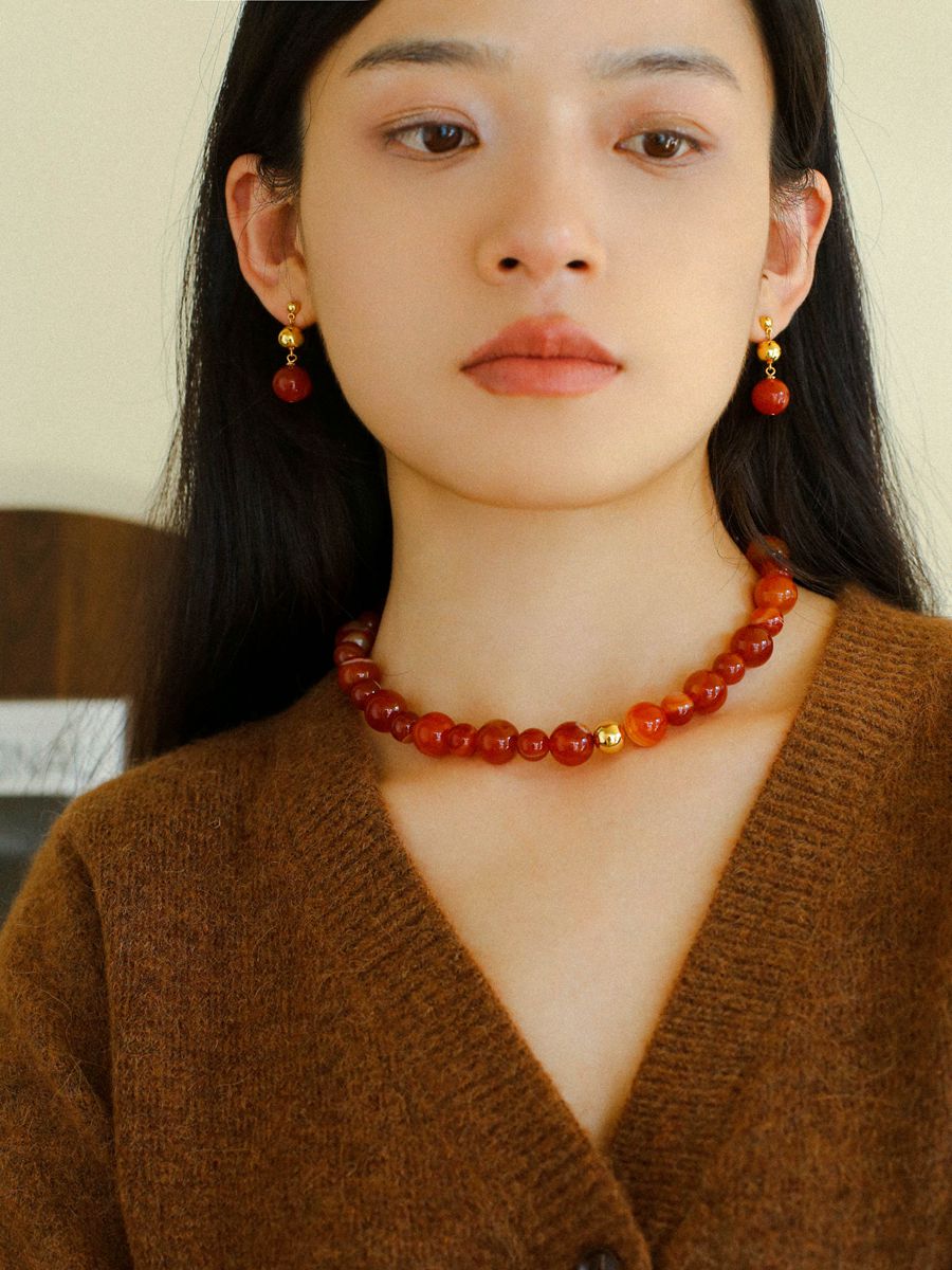 Natural Red Onyx Beaded Necklace - floysun