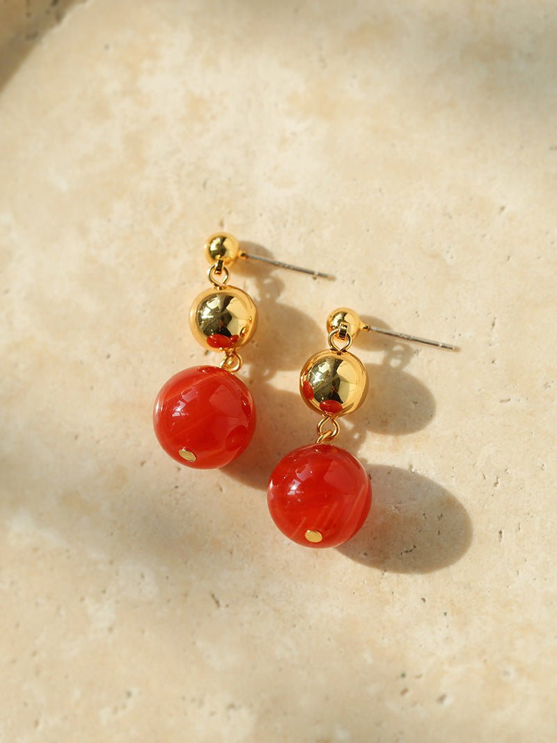 Natural Red Onyx Drop Earrings - floysun