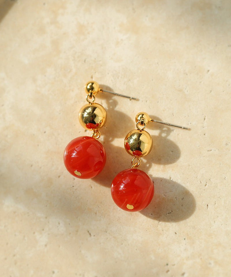 Natural Red Onyx Drop Earrings - floysun