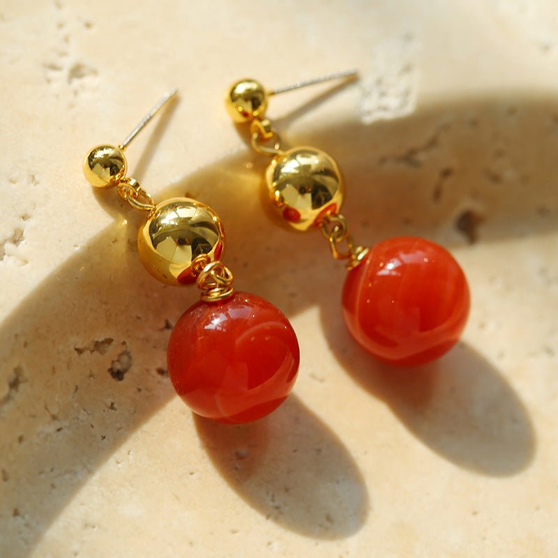 Natural Red Onyx Drop Earrings - floysun