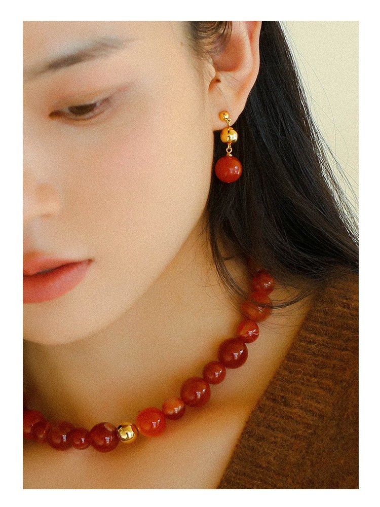 Natural Red Onyx Drop Earrings - floysun