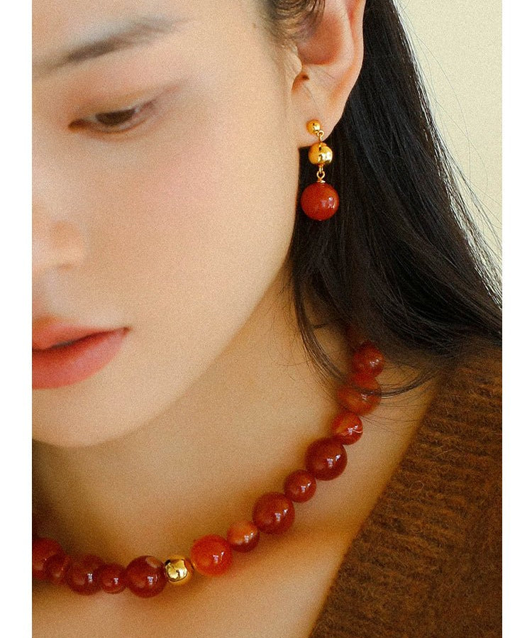 Natural Red Onyx Drop Earrings - floysun