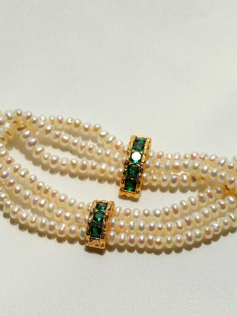 Natural Seed Pearl Multi - layer Emerald Necklace Choker - floysun