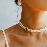 Natural Seed Pearl Multi - layer Emerald Necklace Choker - floysun