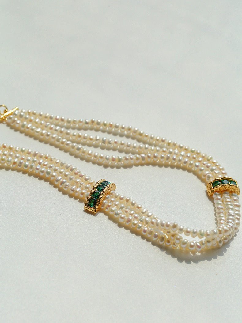 Natural Seed Pearl Multi - layer Emerald Necklace Choker - floysun