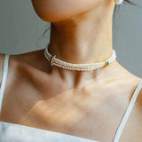 Natural Seed Pearl Multi - layer Emerald Necklace Choker - floysun