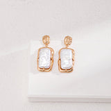 Natural Square Pearl Earrings Drop - floysun