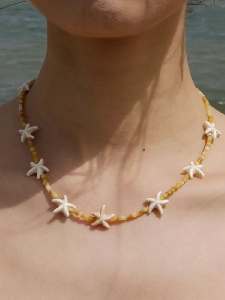 Natural Yellow Disc Shell and Starfish Necklace - floysun