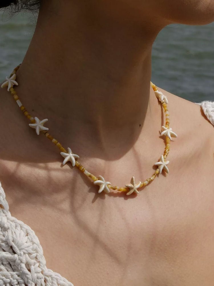 Natural Yellow Disc Shell and Starfish Necklace - floysun