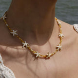 Natural Yellow Disc Shell and Starfish Necklace - floysun