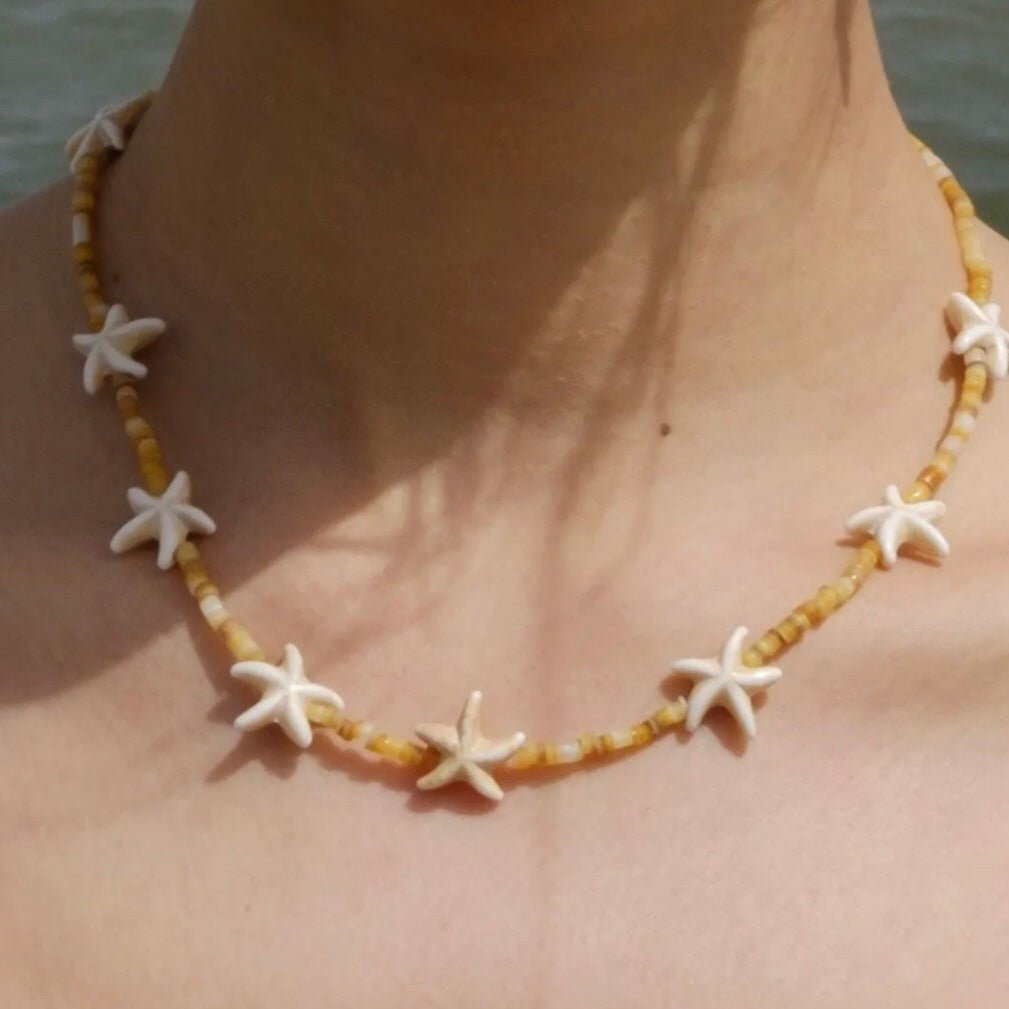 Natural Yellow Disc Shell and Starfish Necklace - floysun