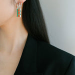 New Chinese Style Bamboo Aventurine Commuting Three - Layer Earrings - floysun