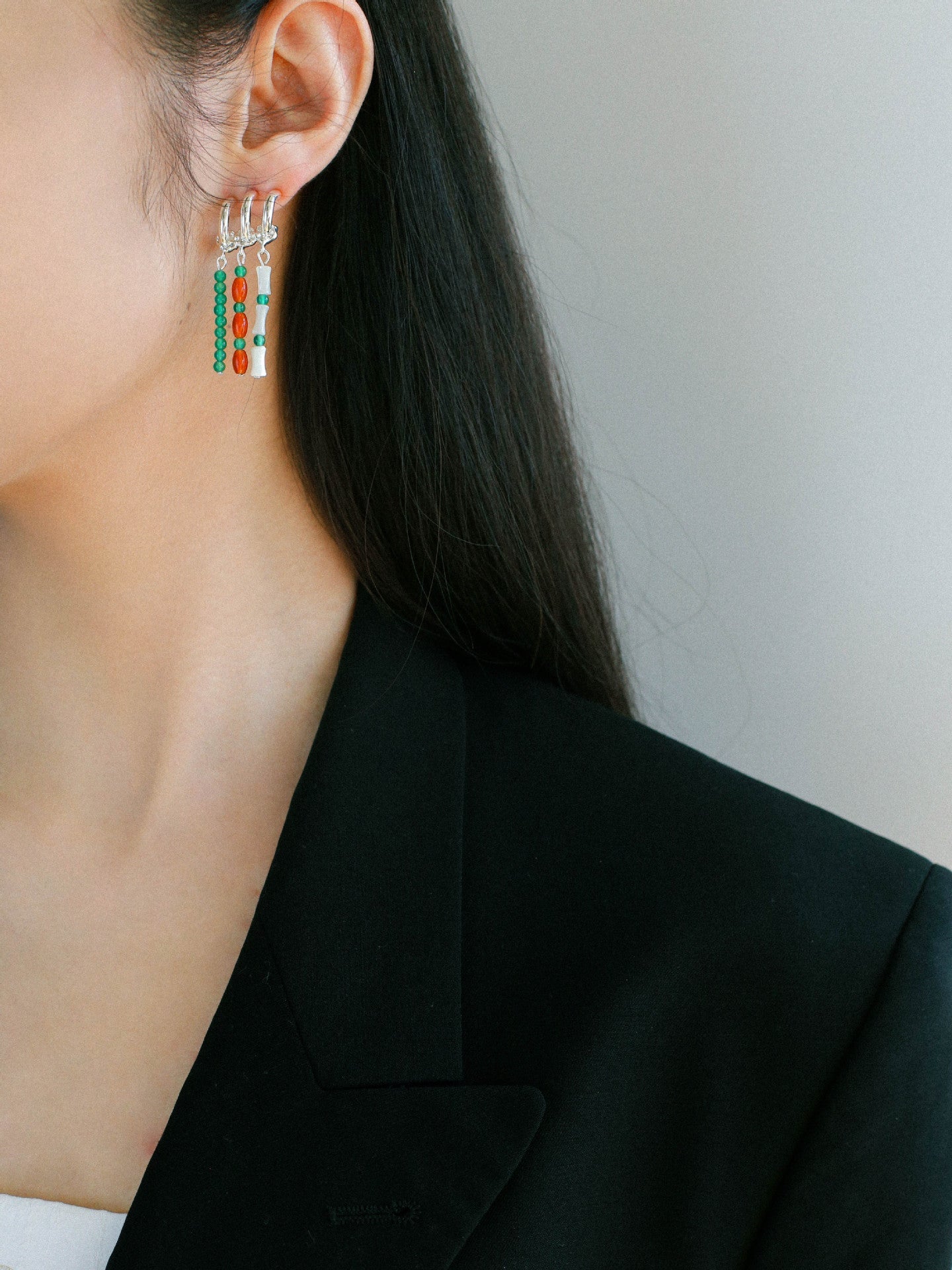 New Chinese Style Bamboo Aventurine Commuting Three - Layer Earrings - floysun