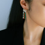 New Chinese Style Bamboo Aventurine Commuting Three - Layer Earrings - floysun