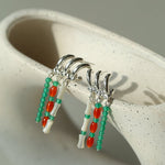 New Chinese Style Bamboo Aventurine Commuting Three - Layer Earrings - floysun