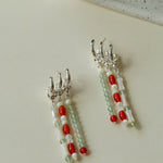 New Chinese Style Bamboo Aventurine Commuting Three - Layer Earrings - floysun