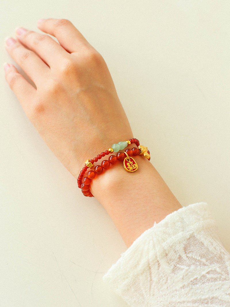 New Year Red Agate Snake Beaded Bracelet - floysun