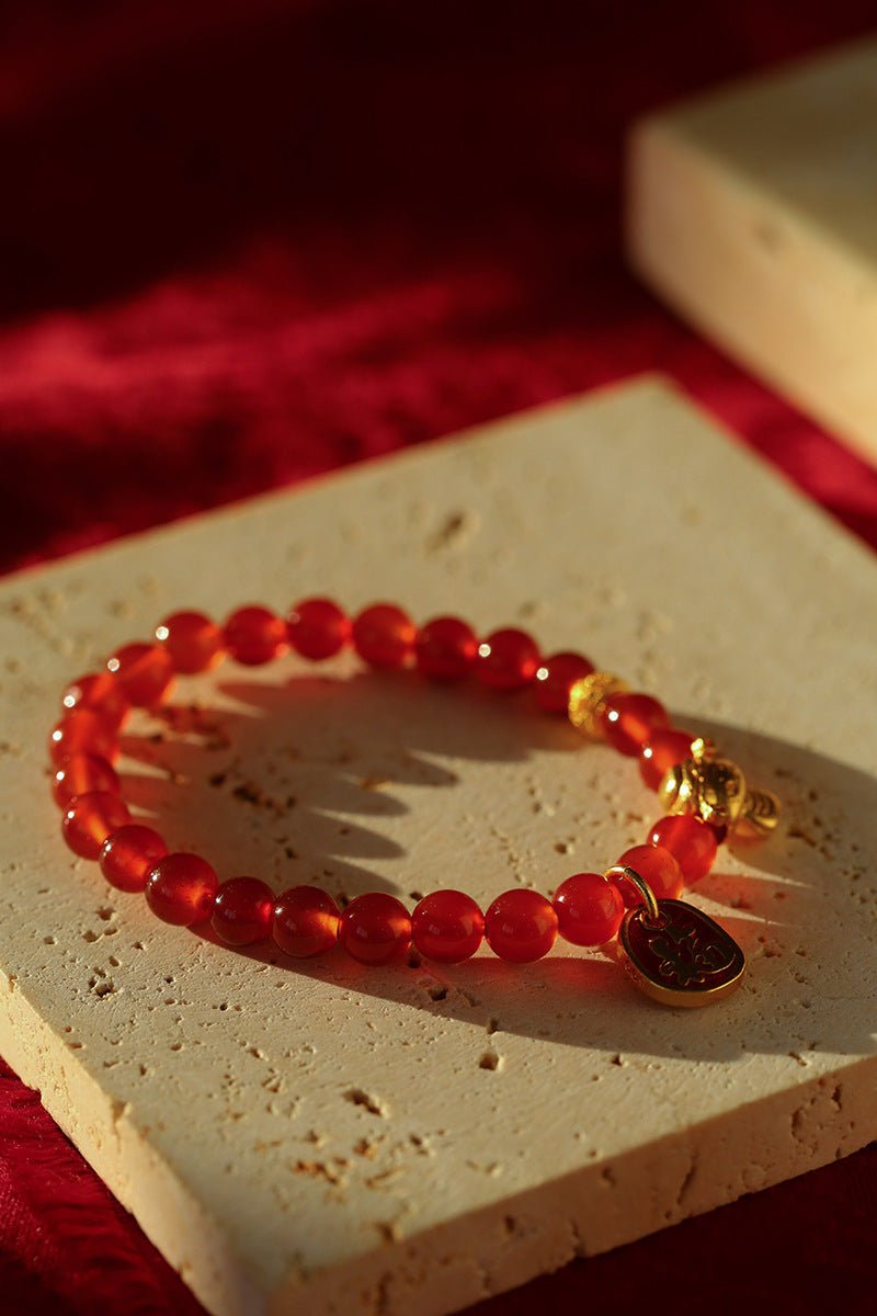 New Year Red Agate Snake Beaded Bracelet - floysun