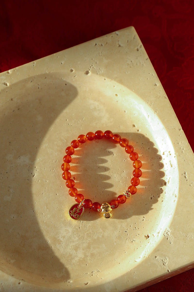 New Year Red Agate Snake Beaded Bracelet - floysun