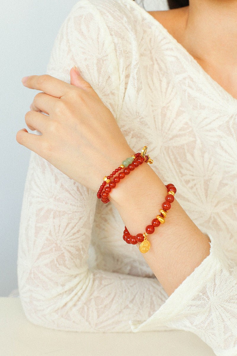 New Year Red Agate Snake Beaded Bracelet - floysun