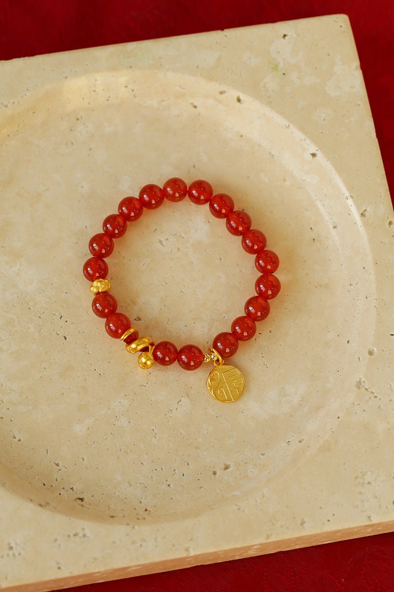 New Year Red Agate Snake Beaded Bracelet - floysun