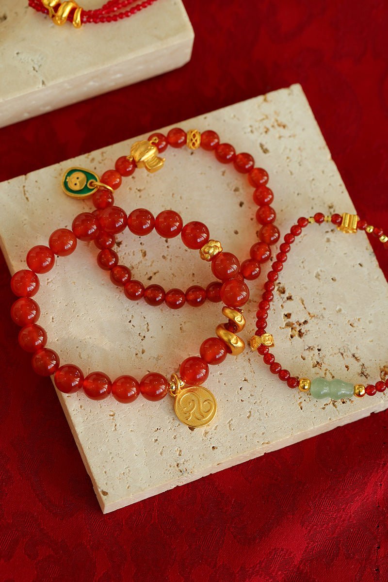 New Year Red Agate Snake Beaded Bracelet - floysun