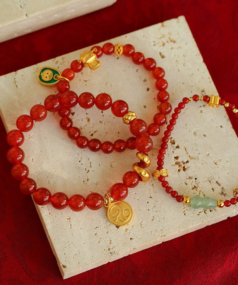 New Year Red Agate Snake Beaded Bracelet - floysun