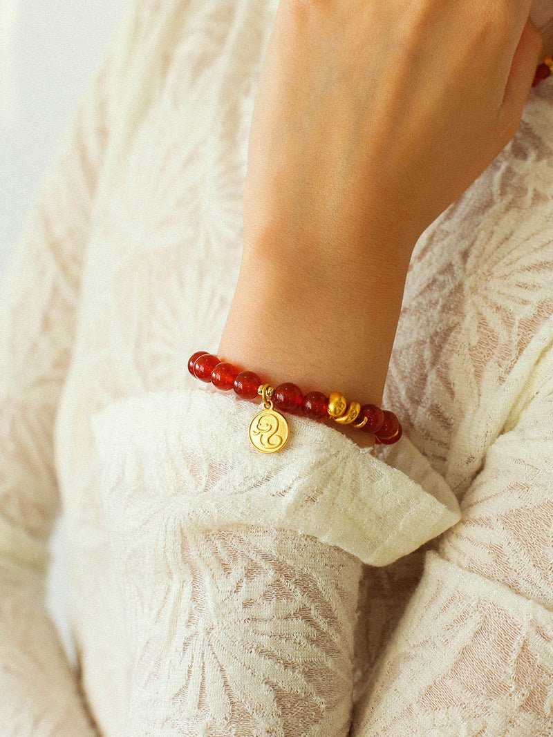 New Year Red Agate Snake Beaded Bracelet - floysun