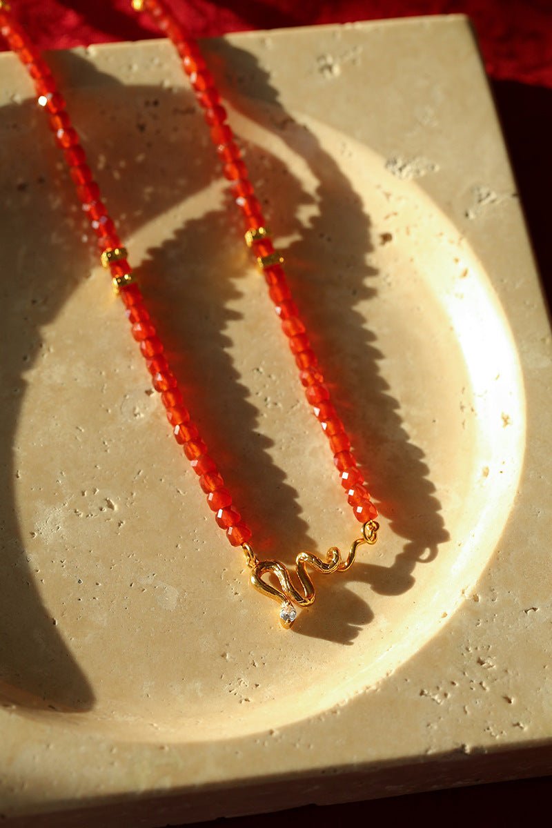 New Year Red Agate Snake Beaded Necklace - floysun