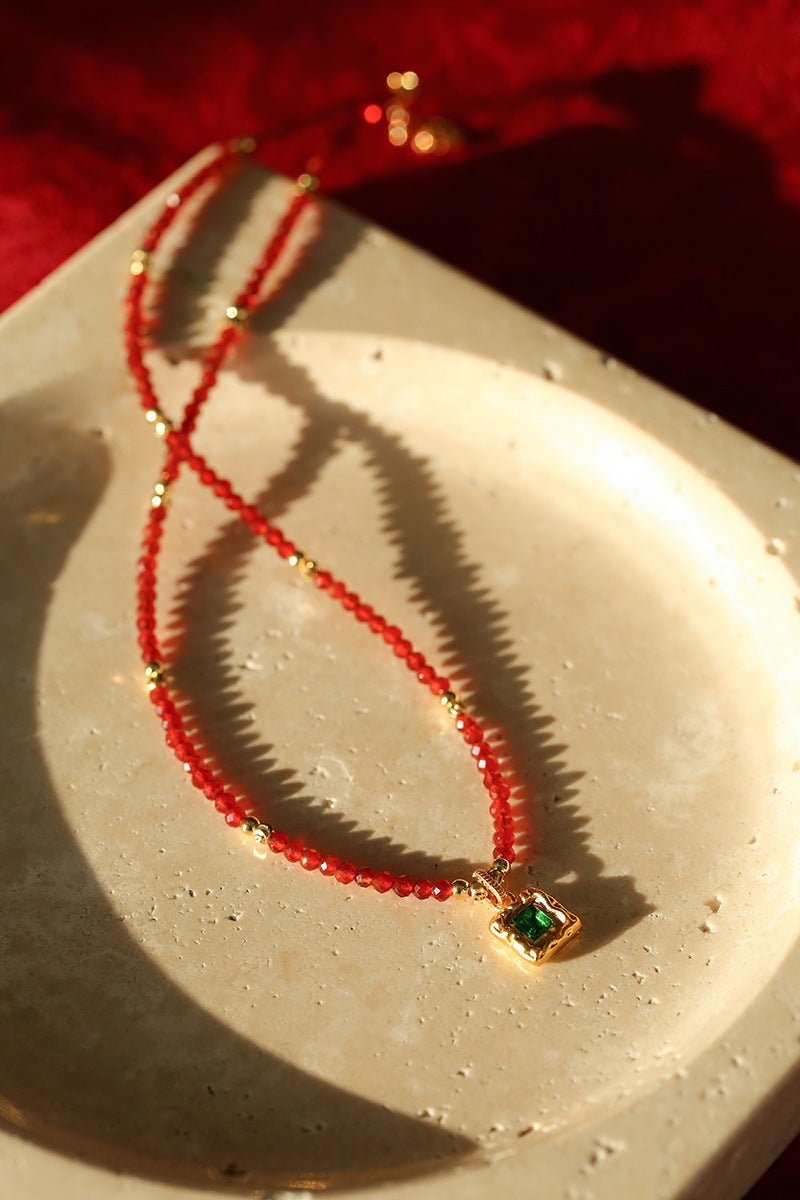 New Year Red Agate Snake Beaded Necklace - floysun