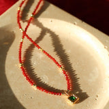 New Year Red Agate Snake Beaded Necklace - floysun