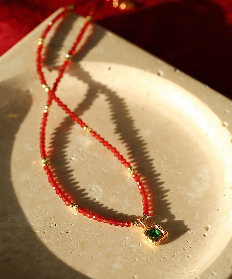 New Year Red Agate Snake Beaded Necklace - floysun