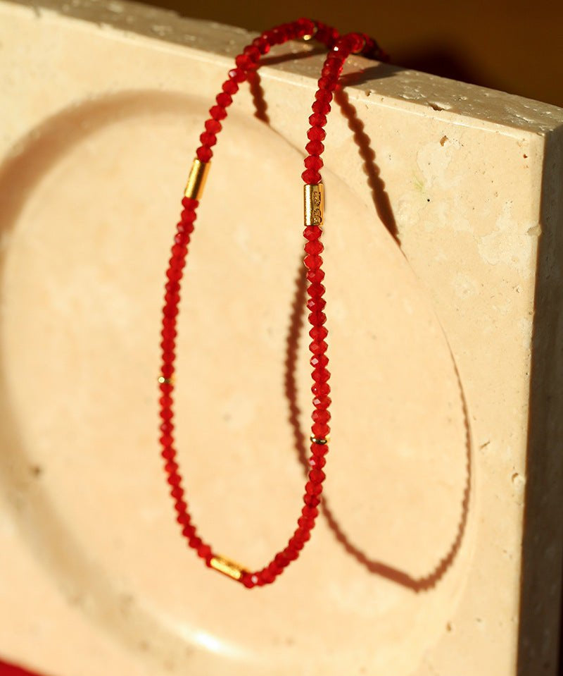 New Year Red Agate Snake Beaded Necklace - floysun