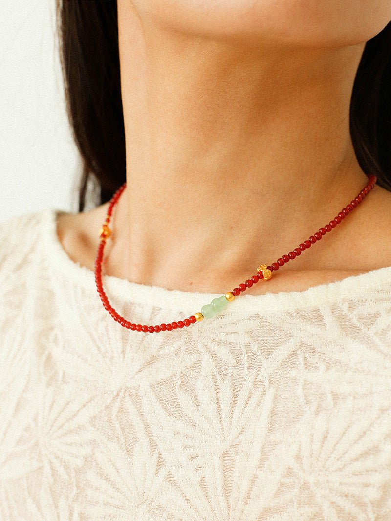 New Year Red Agate Snake Beaded Necklace - floysun