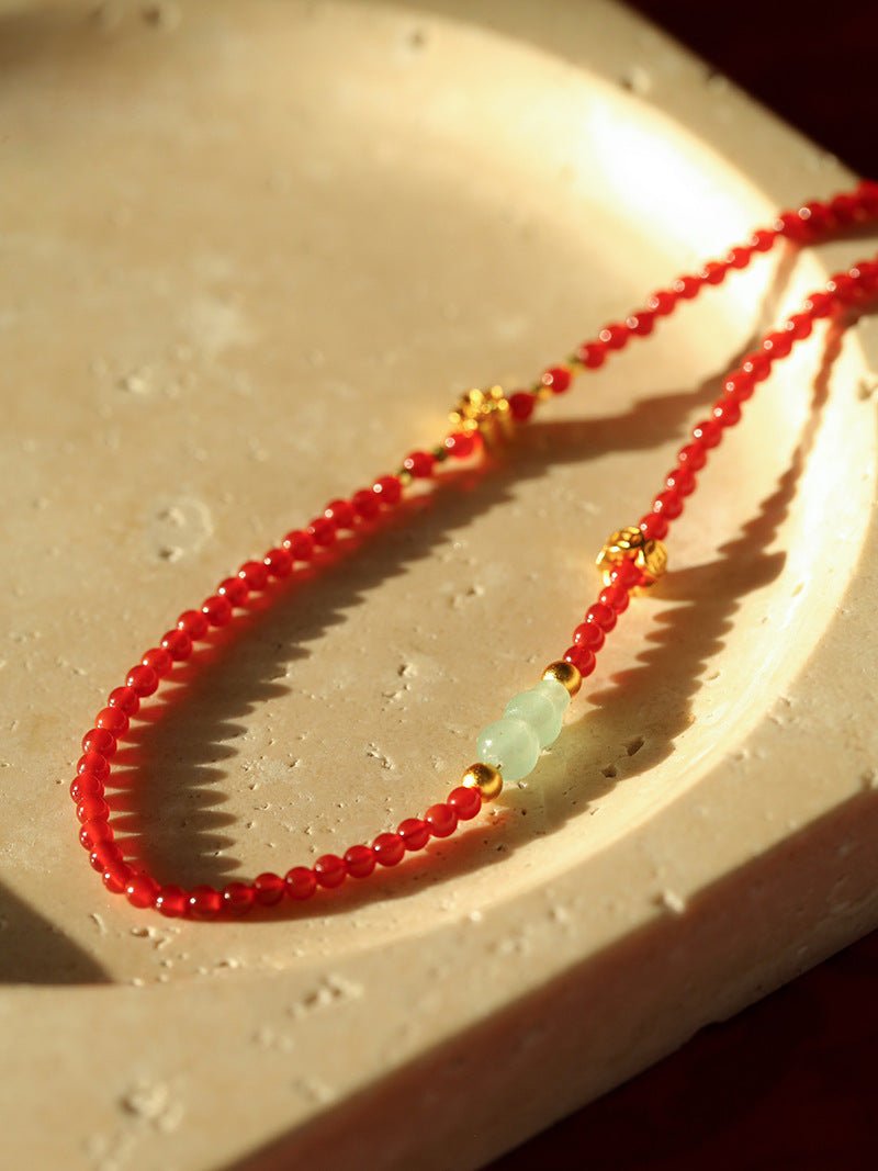 New Year Red Agate Snake Beaded Necklace - floysun