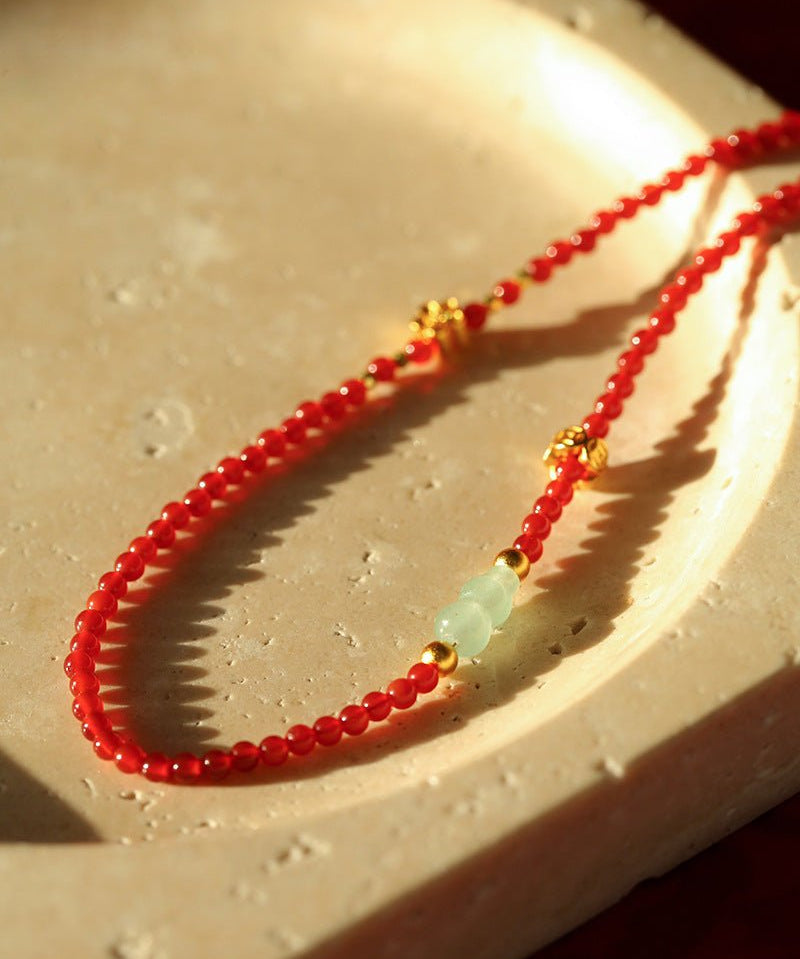 New Year Red Agate Snake Beaded Necklace - floysun