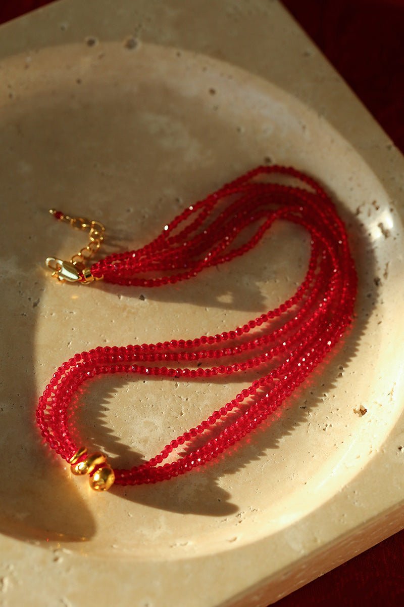 New Year Red Agate Snake Beaded Necklace - floysun