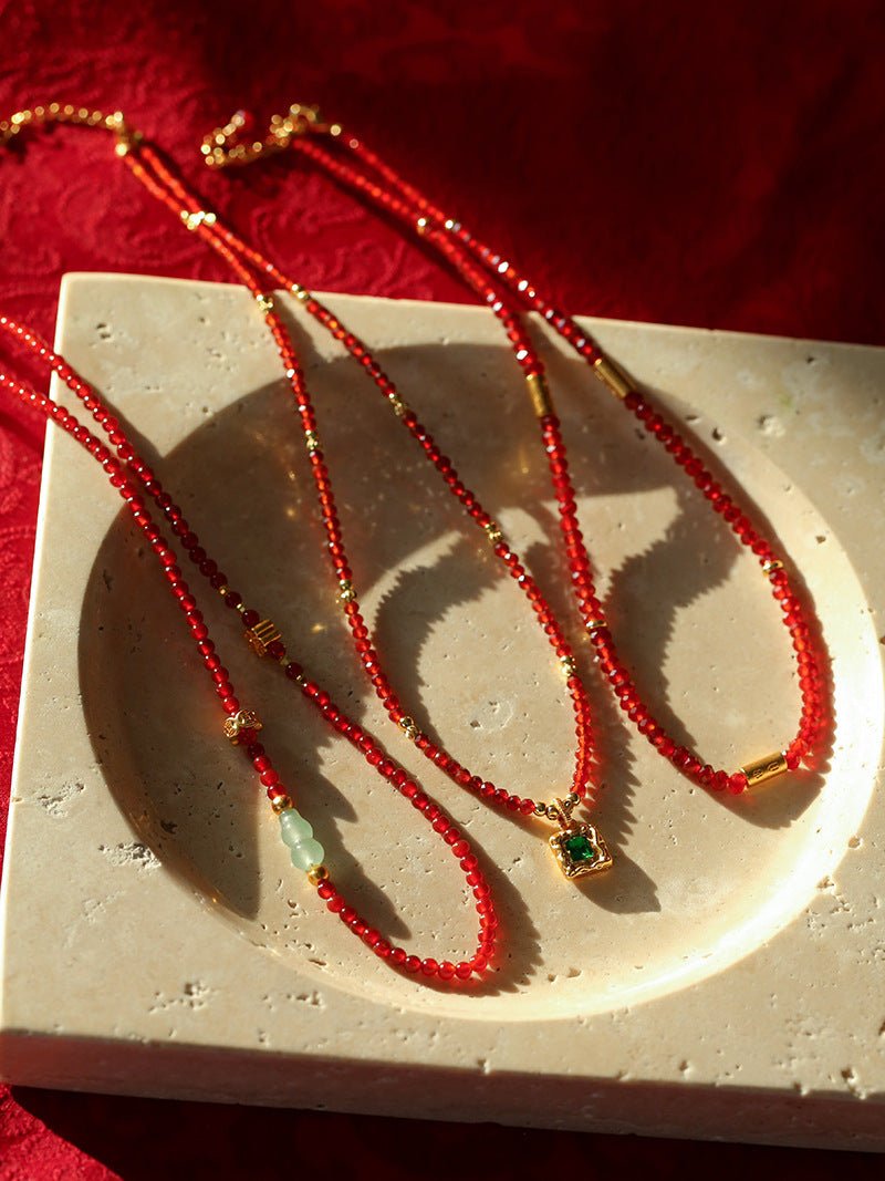 New Year Red Agate Snake Beaded Necklace - floysun