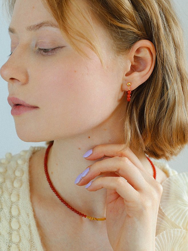 New Year's Red Agate Stone Beaded Earrings - floysun