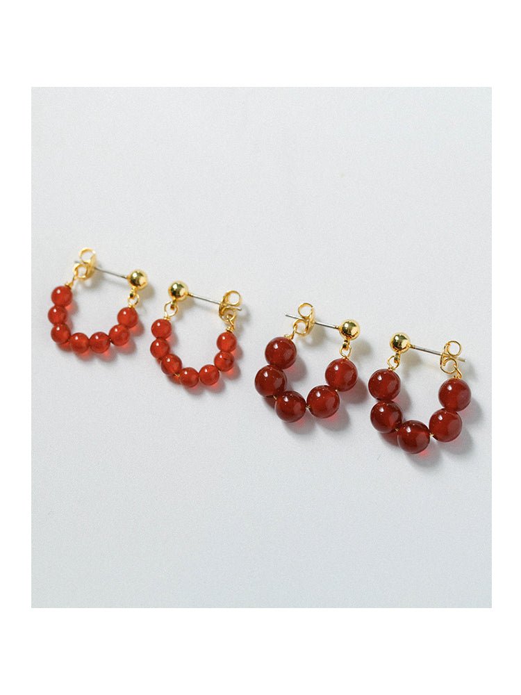 New Year's Red Agate Stone Beaded Earrings - floysun