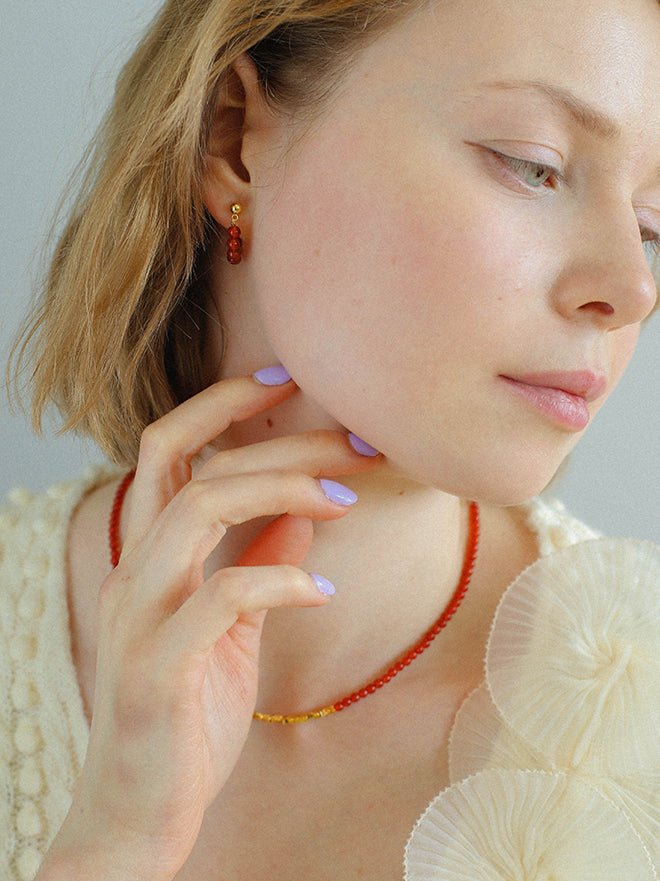 New Year's Red Agate Stone Beaded Earrings - floysun