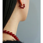 New Year's Red Agate Stone Beaded Earrings - floysun