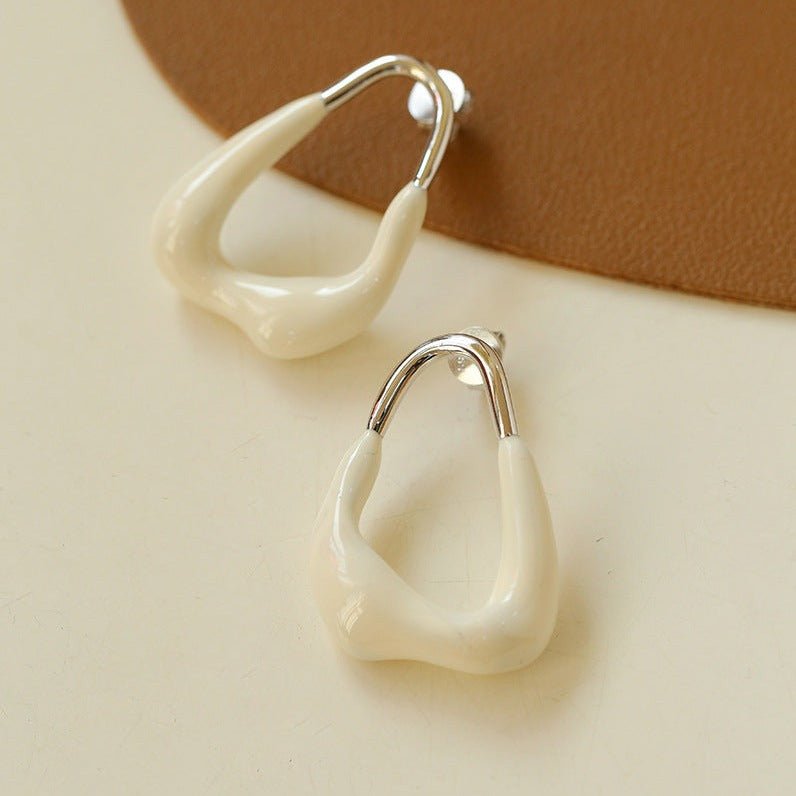 Niche Geometric Irregular Enamel Glazes Earrings-White - floysun